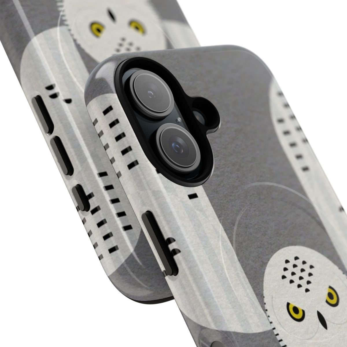 Snowy owl graphics on a magnetic protective phone case - Detail