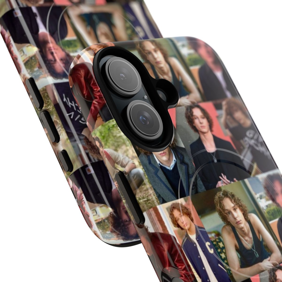 Collage-style phone case with images of actor Mason Thames from the movie "The Black Phone" - Detail