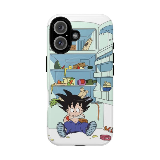 Vintage-inspired Dragon Ball-themed magnetic tough phone case with Goku attacking a fridge