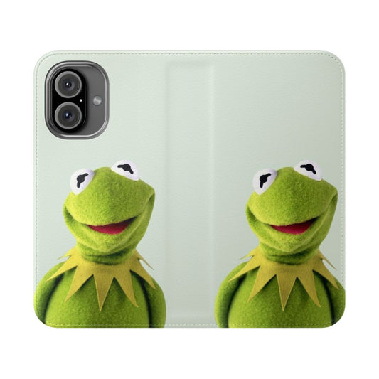 A vibrant green frog inspired mobile phone flip case