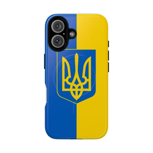 Magnetic tough phone case with the Ukrainian flag and trident design