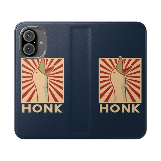 A stylish flip cover phone case featuring a playful goose illustration, perfect for honk game enthusiasts.