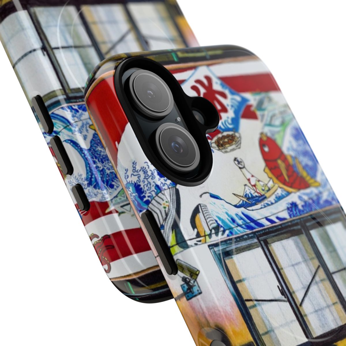 Detailed phone case design featuring a bustling Osaka restaurant scene with anime-style artwork. - Detail