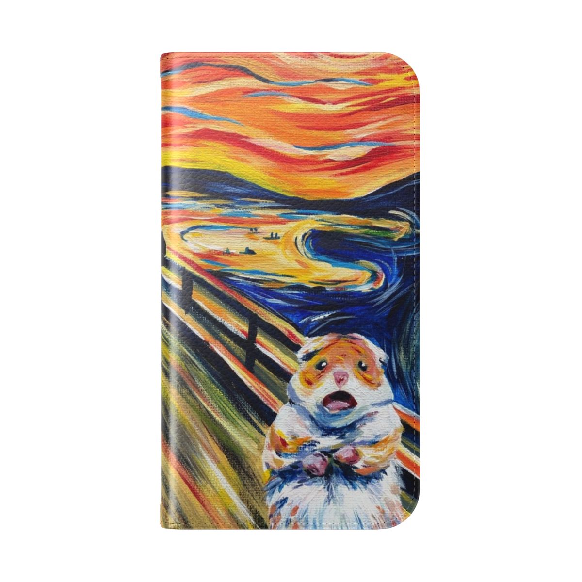 Colorful and quirky phone case featuring an abstract expressionist hamster design - Folded Back