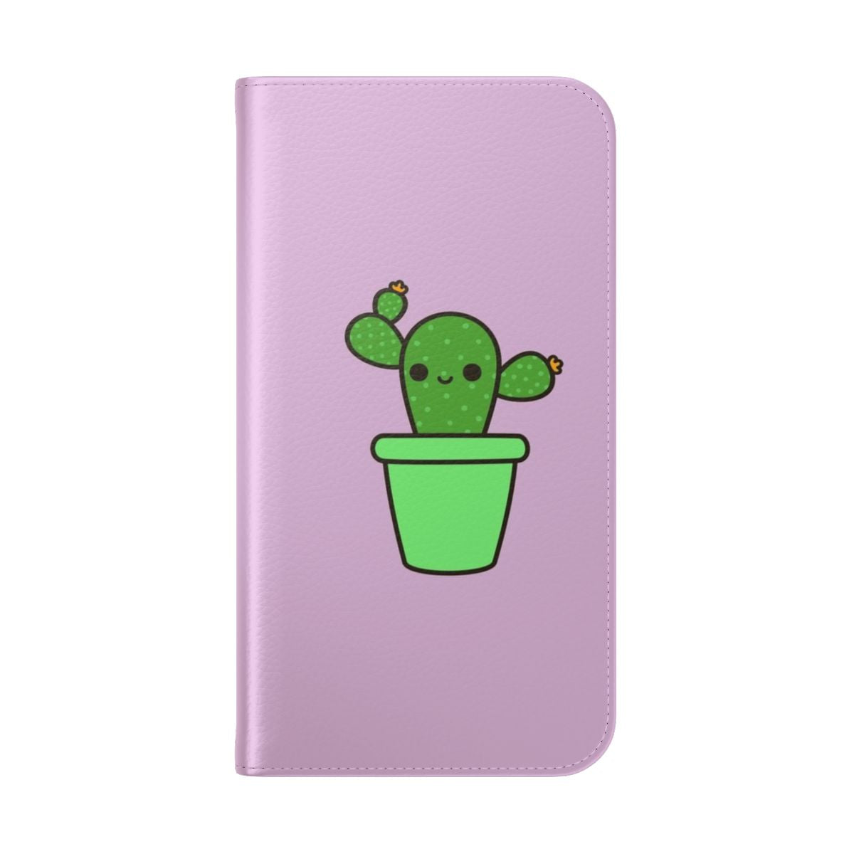 Cute and happy cactus plant in green pot on phone case - Folded Back