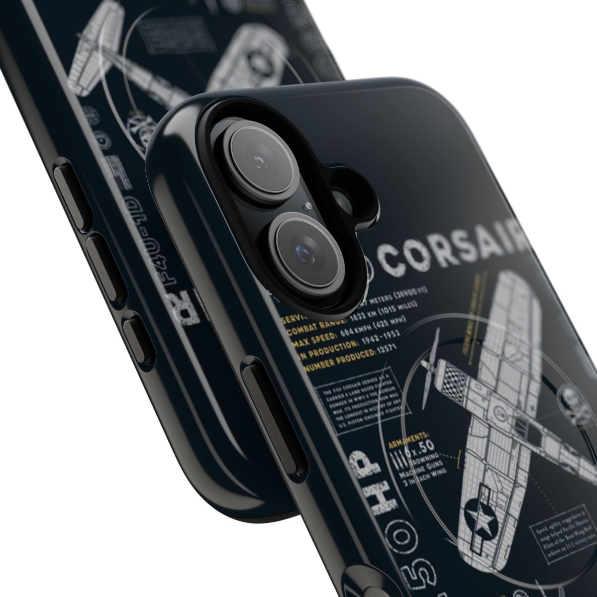 F4U Corsair inspired phone case with bold military aircraft graphic - Detail