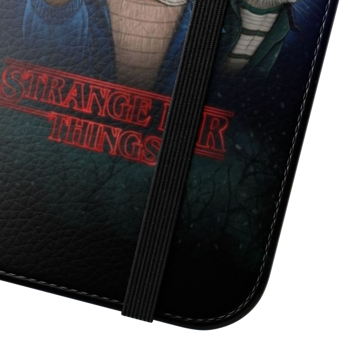 Flip cover phone case with a Stranger Things-inspired design featuring cats and kittens in an upside-down setting. - Close Up