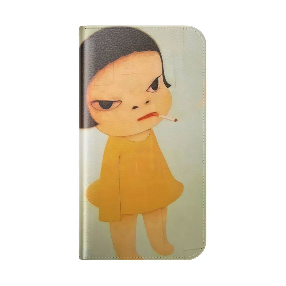 Smoking Girl Painting Flip Cover Phone Case inspired by the art of Yoshitomo Nara - Folded Back