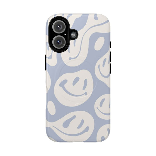 Stylish blue phone case with a magnetic tough design featuring an abstract swirl pattern