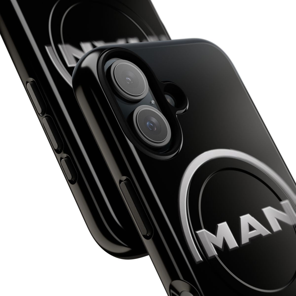 Man logo printed on a rugged, magnetic phone case - Detail