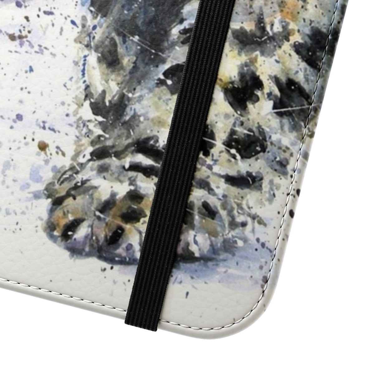 Vibrant watercolor painting of a snow leopard on a protective phone case cover - Close Up