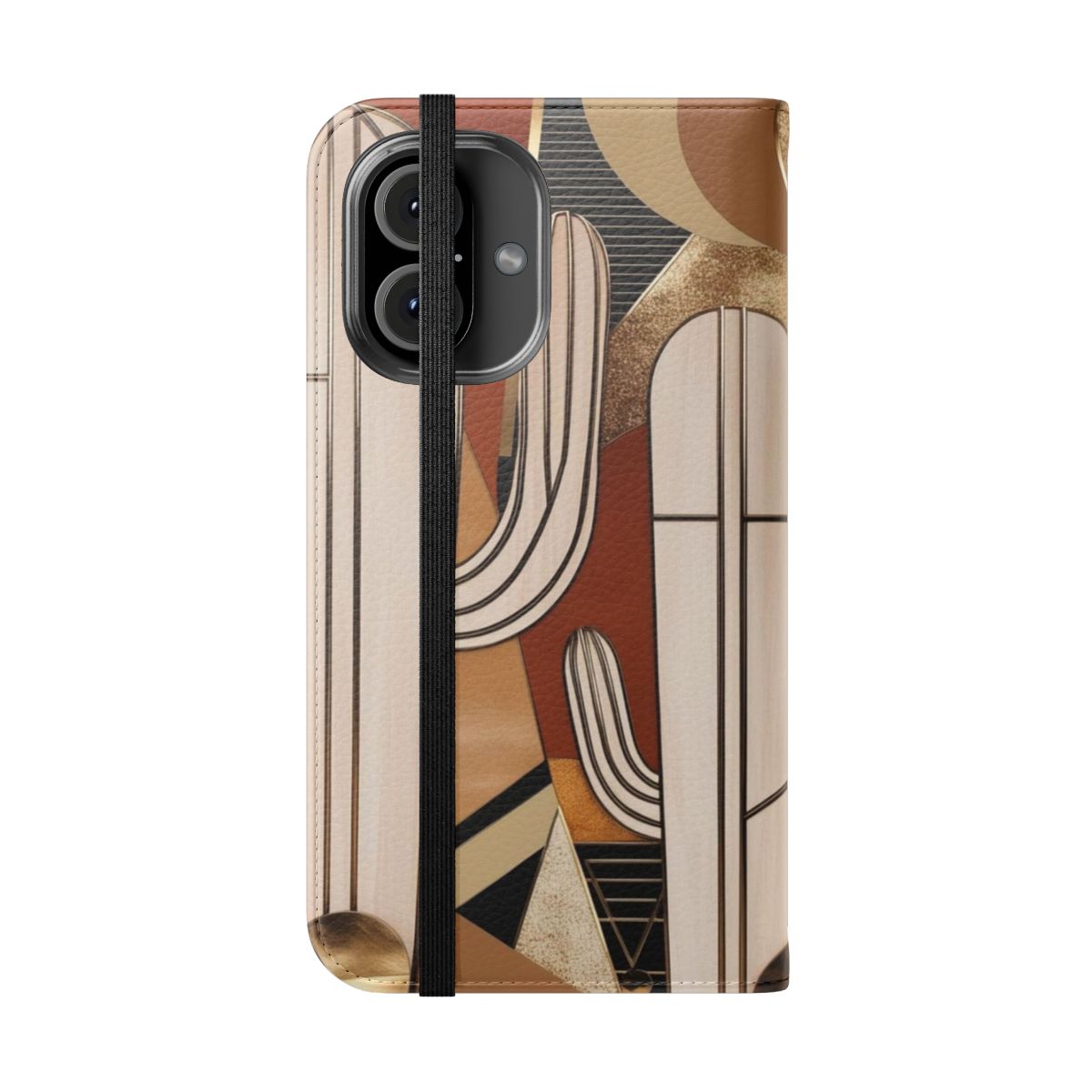 Colorful and abstract cactus and botanical design on a flip cover phone case. - Folded Front