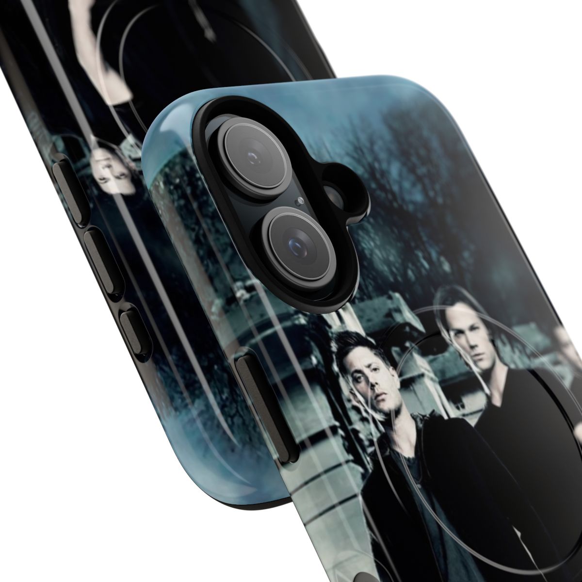 Supernatural-inspired phone case featuring Winchester brothers, Castiel the angel, and supernatural elements - Detail