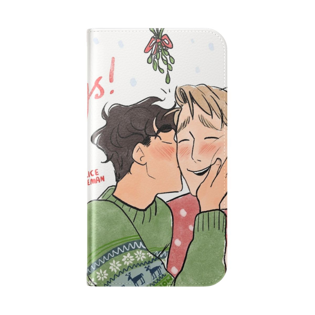 Flip cover phone case with an illustration of Nick and Charlie from the Heart Stopper series - Folded Back