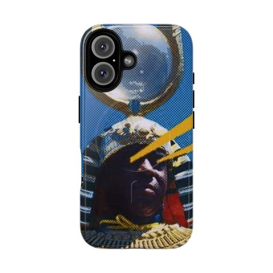 Vibrant Sun Ra-themed magnetic tough phone case with cosmic and Egyptian-inspired design