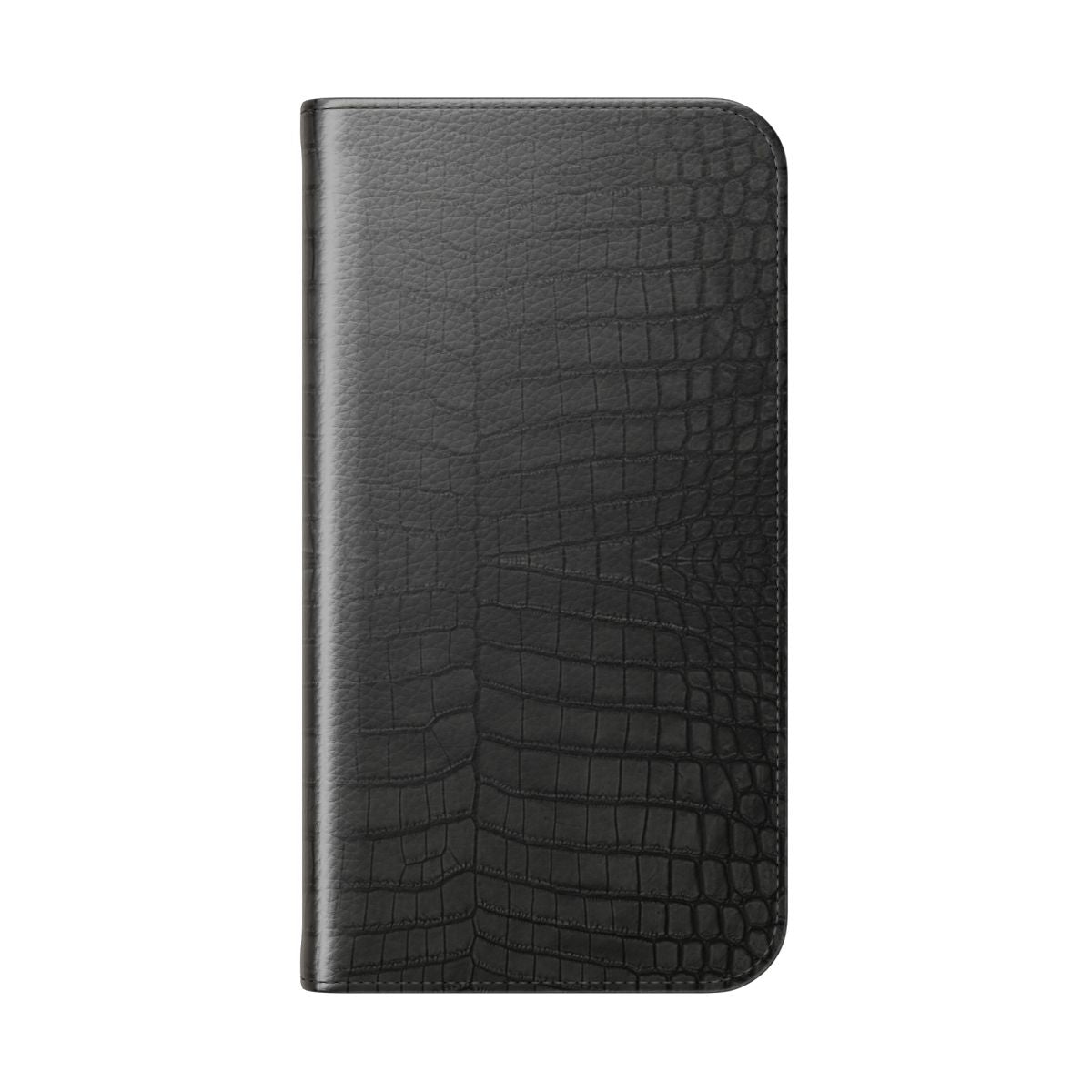 Black crocodile leather print phone case - Folded Back