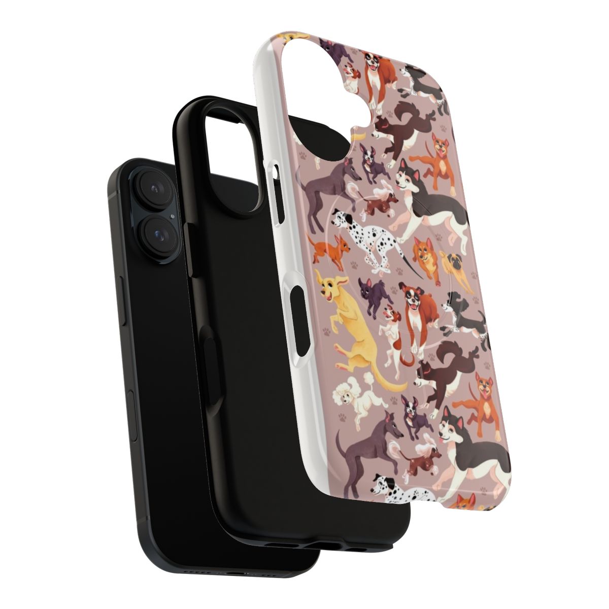 Colorful dog breed pattern illustration on a durable magnetic tough phone case - Layers