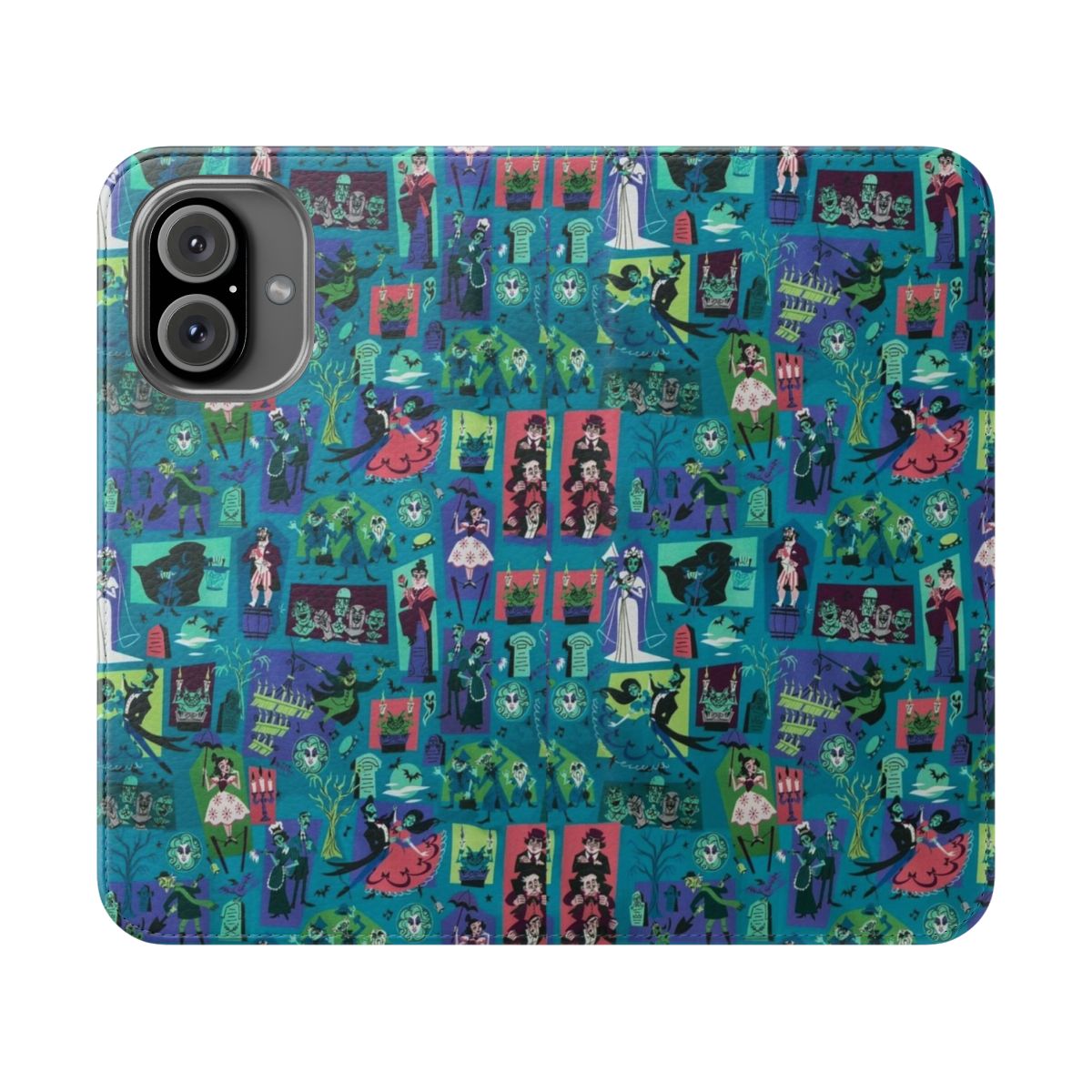 Haunted Mansion inspired flip cover phone case with a gothic, spooky design