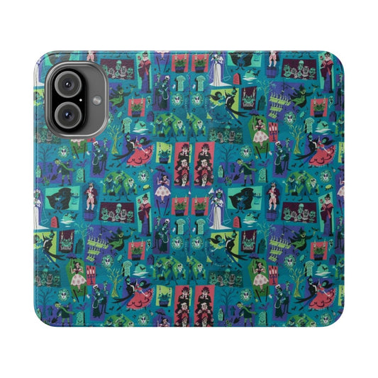 Haunted Mansion inspired flip cover phone case with a gothic, spooky design