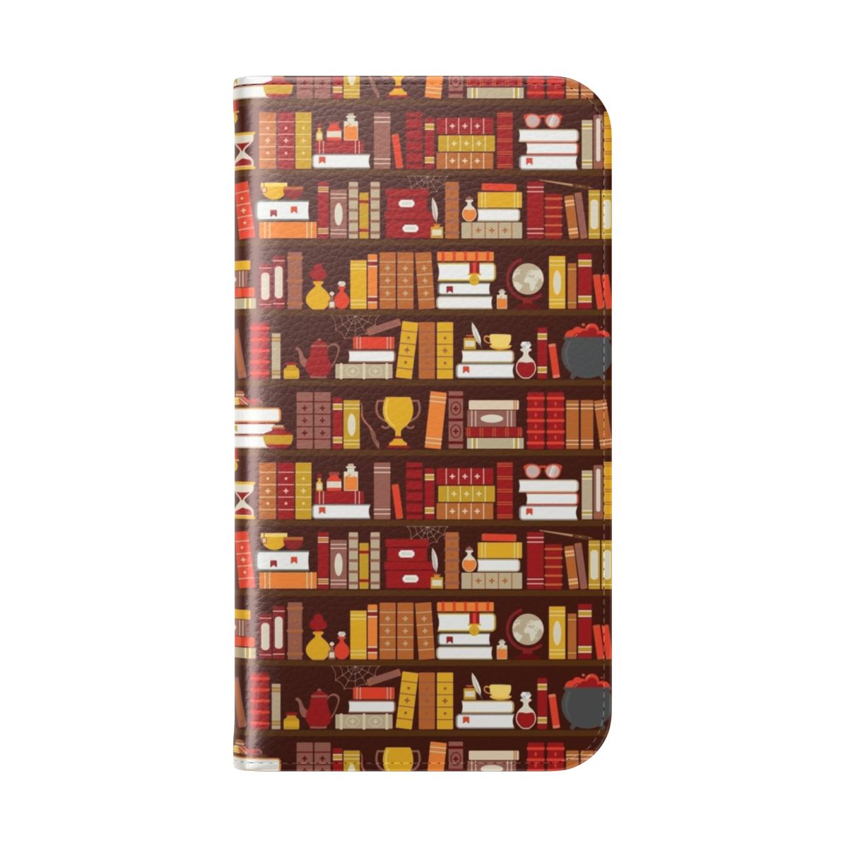 Vibrant red and gold book-themed flip cover phone case - Folded Back