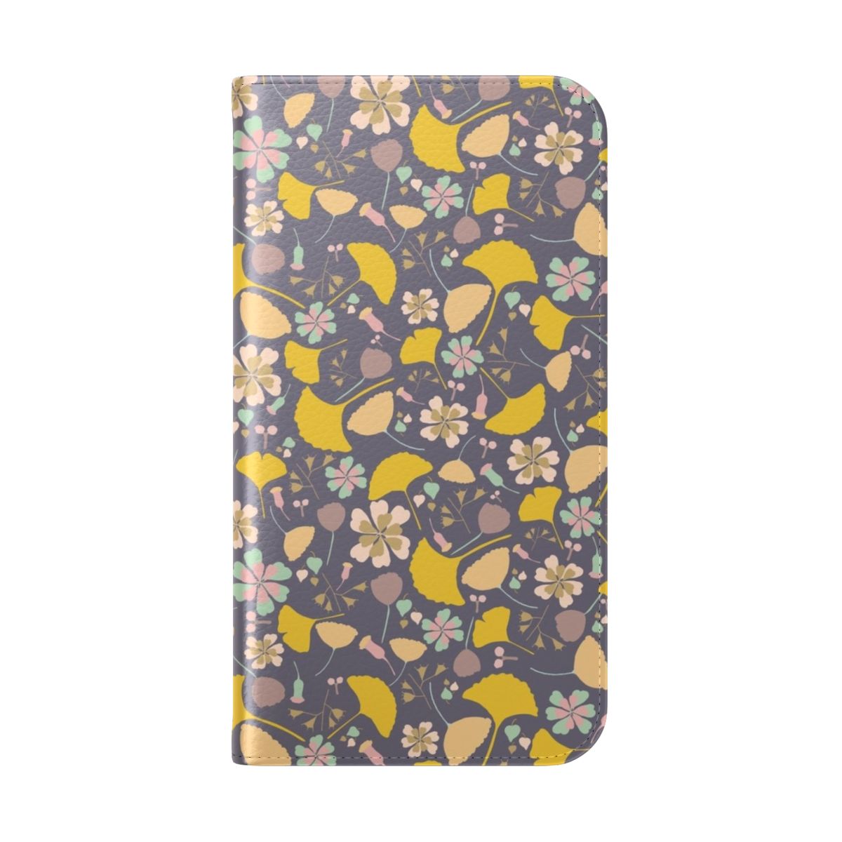 Navy and yellow ginkgo leaf floral pattern phone case - Folded Back