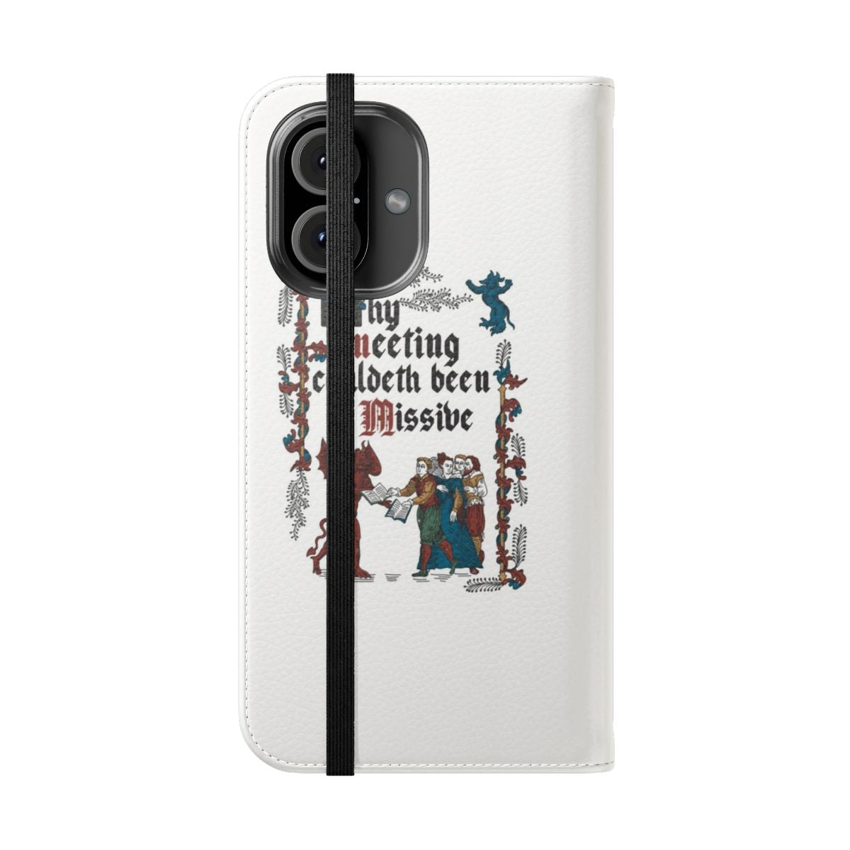 Vintage flip cover phone case featuring a medieval style design with classic English history inspired artwork. - Folded Front