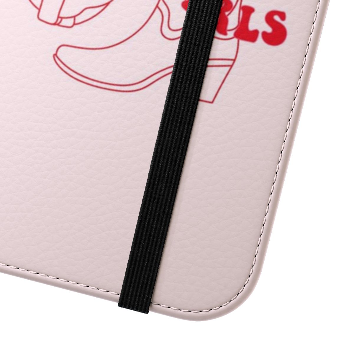 Vintage-style cowgirl boots phone case in a trendy pink and white color scheme - Close Up