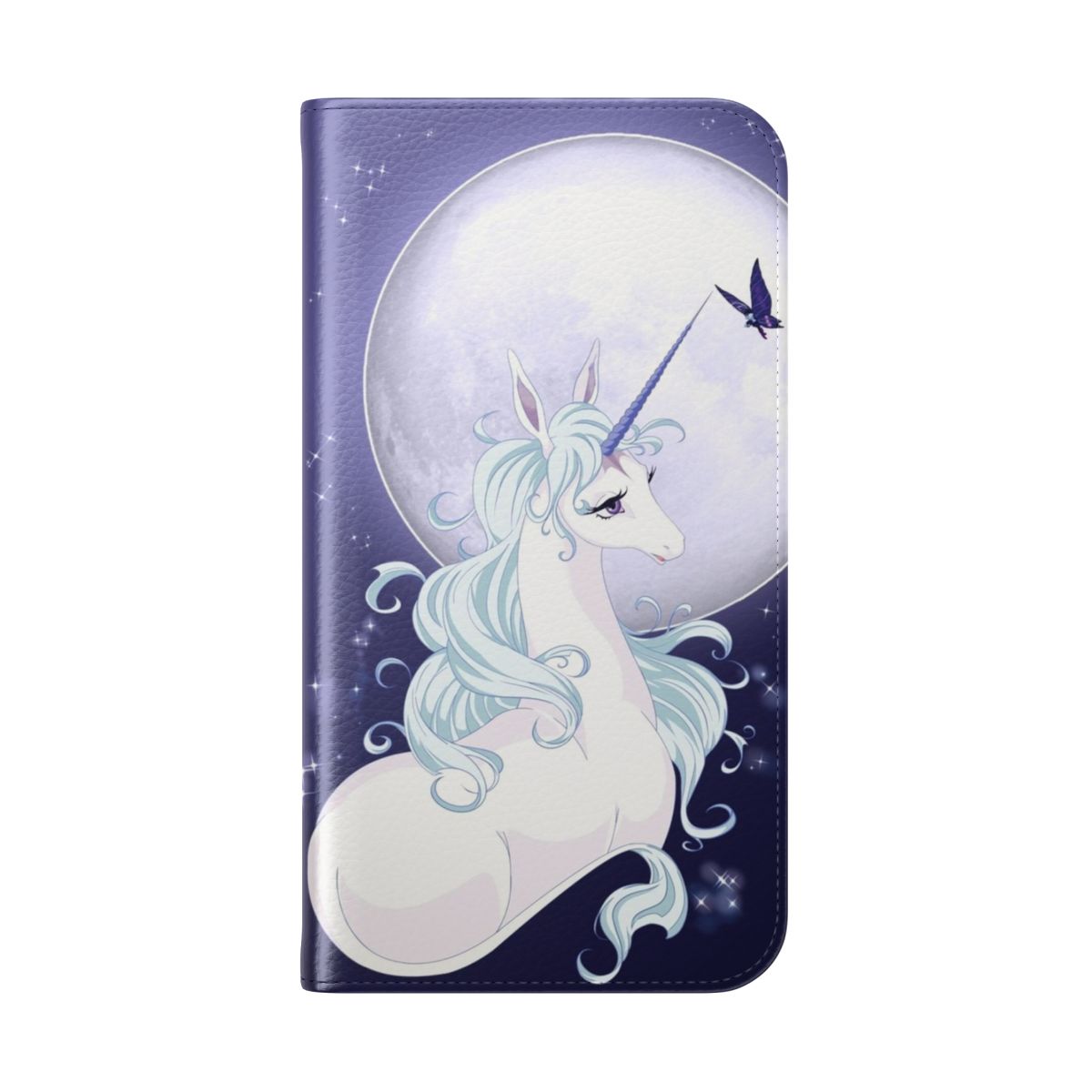 Flip cover phone case featuring a full moon unicorn design - Folded Back