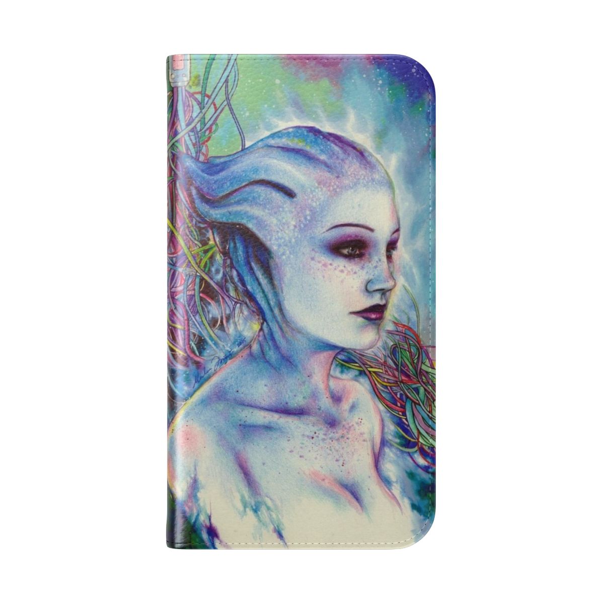 Sleek and stylish Liara Tsoni phone case with a sci-fi inspired design for Mass Effect enthusiasts. - Folded Back