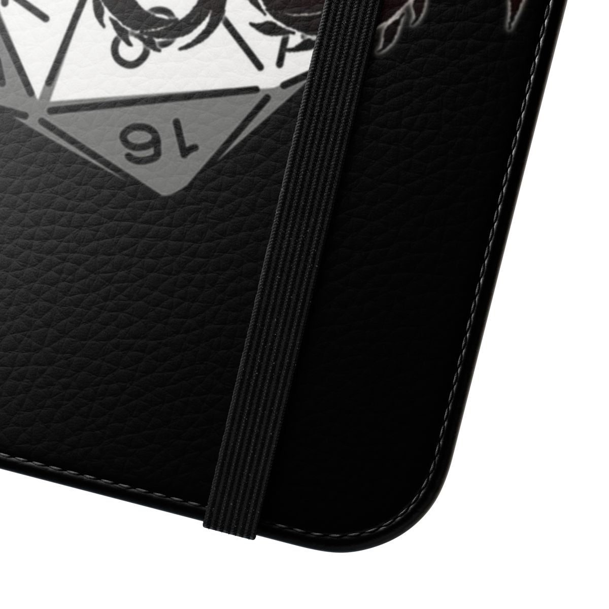 A flip cover phone case with a fantasy roleplaying game design - Close Up