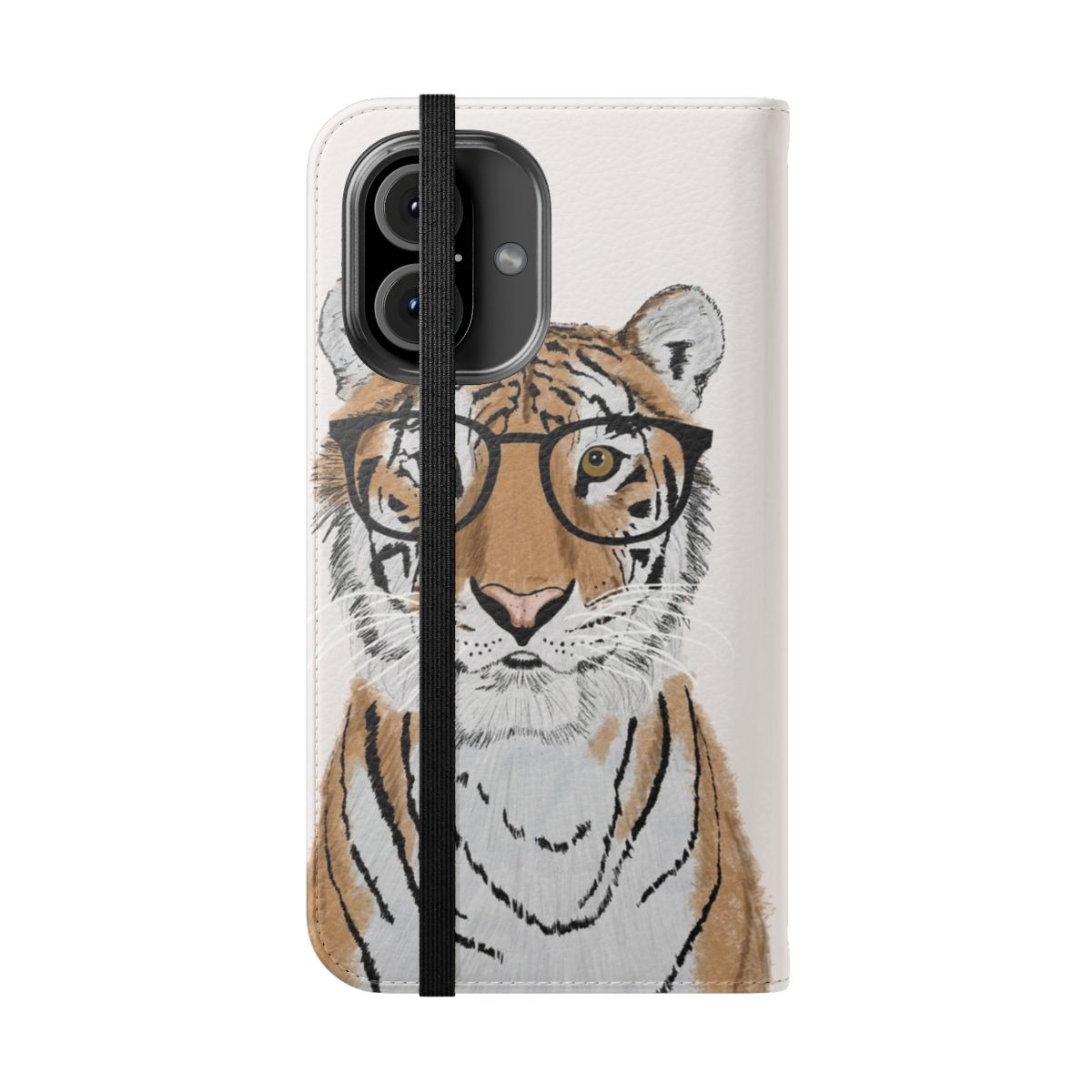 Image of a stylish flip phone case with a tiger design - Folded Front