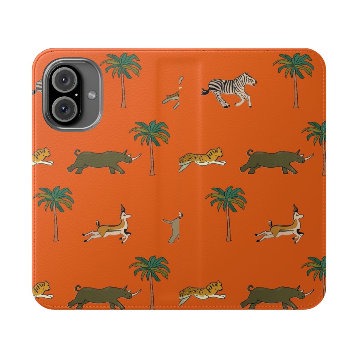 Vintage safari animal pattern phone case with faux leather flip cover