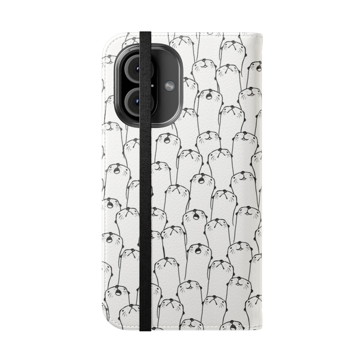 Otter pattern phone case with a simple, cute black and white design - Folded Front