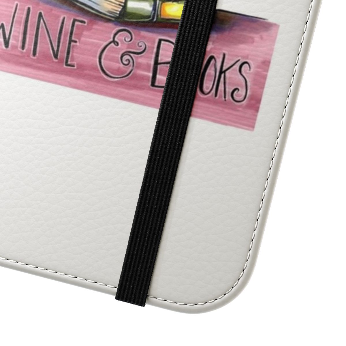 Flip cover phone case with a wine and books design for book and wine lovers - Close Up