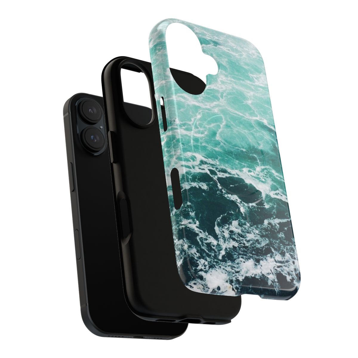 Blue ocean waves crashing on the beach, a beautiful coastal landscape phone case design - Layers