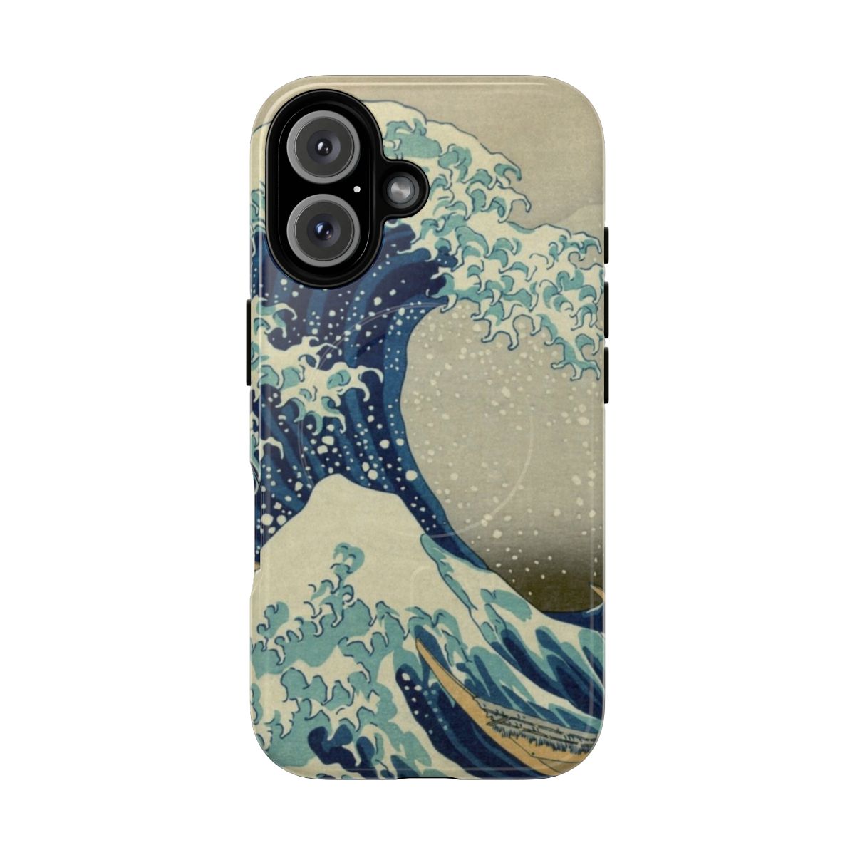 An iPhone case featuring the iconic "The Great Wave off Kanagawa" artwork by the Japanese artist Hokusai.