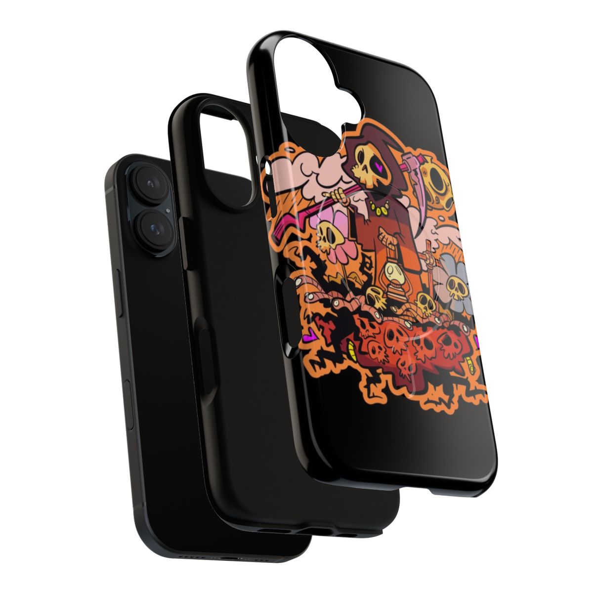 Magnetic tough phone case with a colorful death skull, sickle, and moon design - Layers