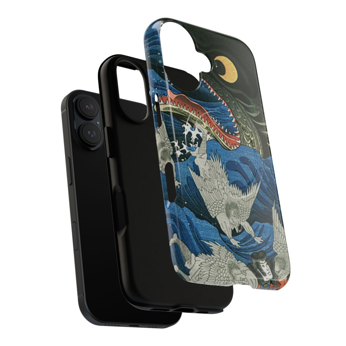 Magnetic tough phone case featuring the ukiyo-e print of Emperor Sanuki-no-in sending tengus to rescue Tametomo, created by Utagawa Kuniyoshi. - Layers