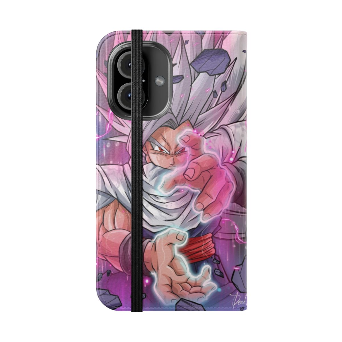 Anime-inspired flip cover phone case with a fierce design - Folded Front