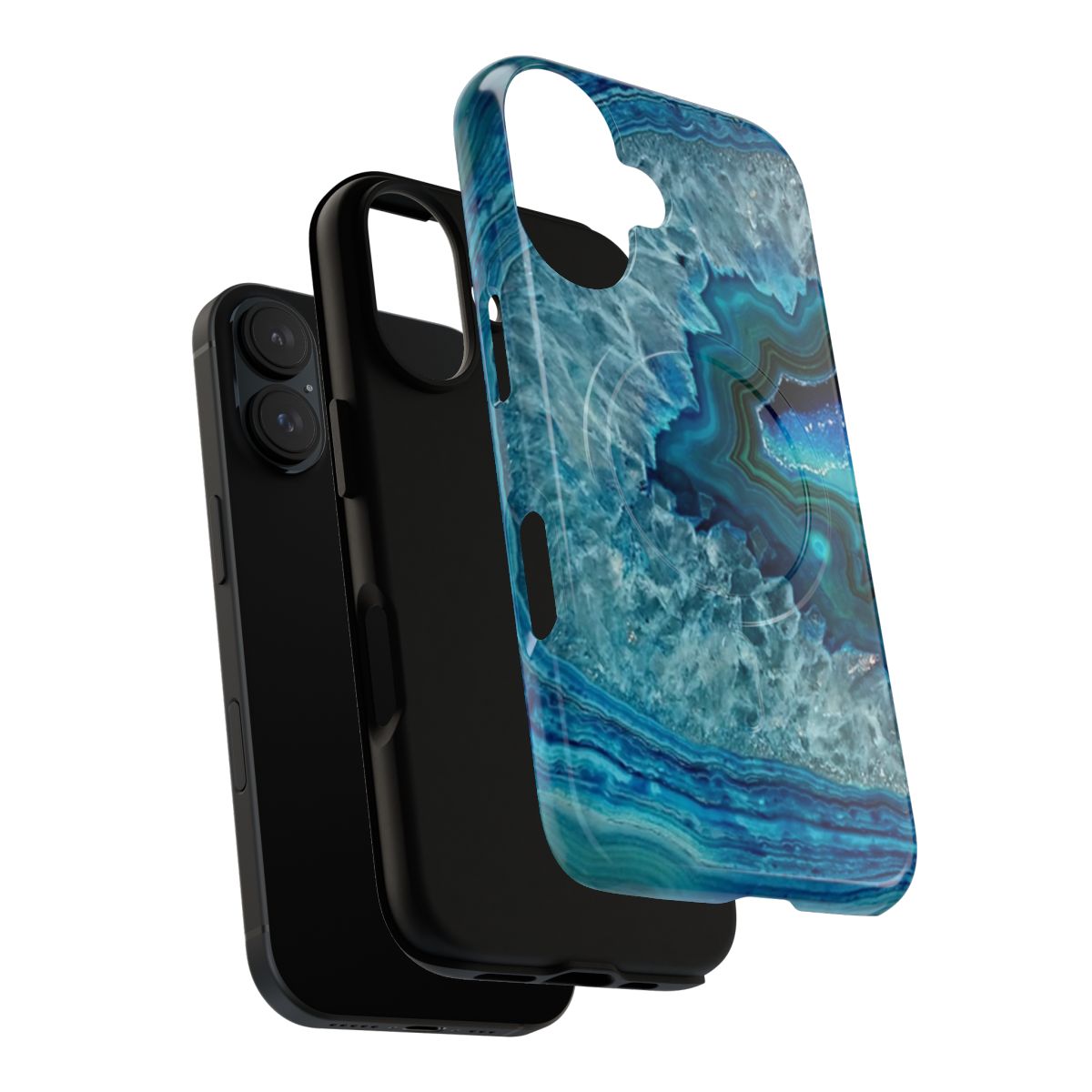 Teal aqua turquoise blue rock agate mineral crystals pattern magnetic tough phone case - Layers