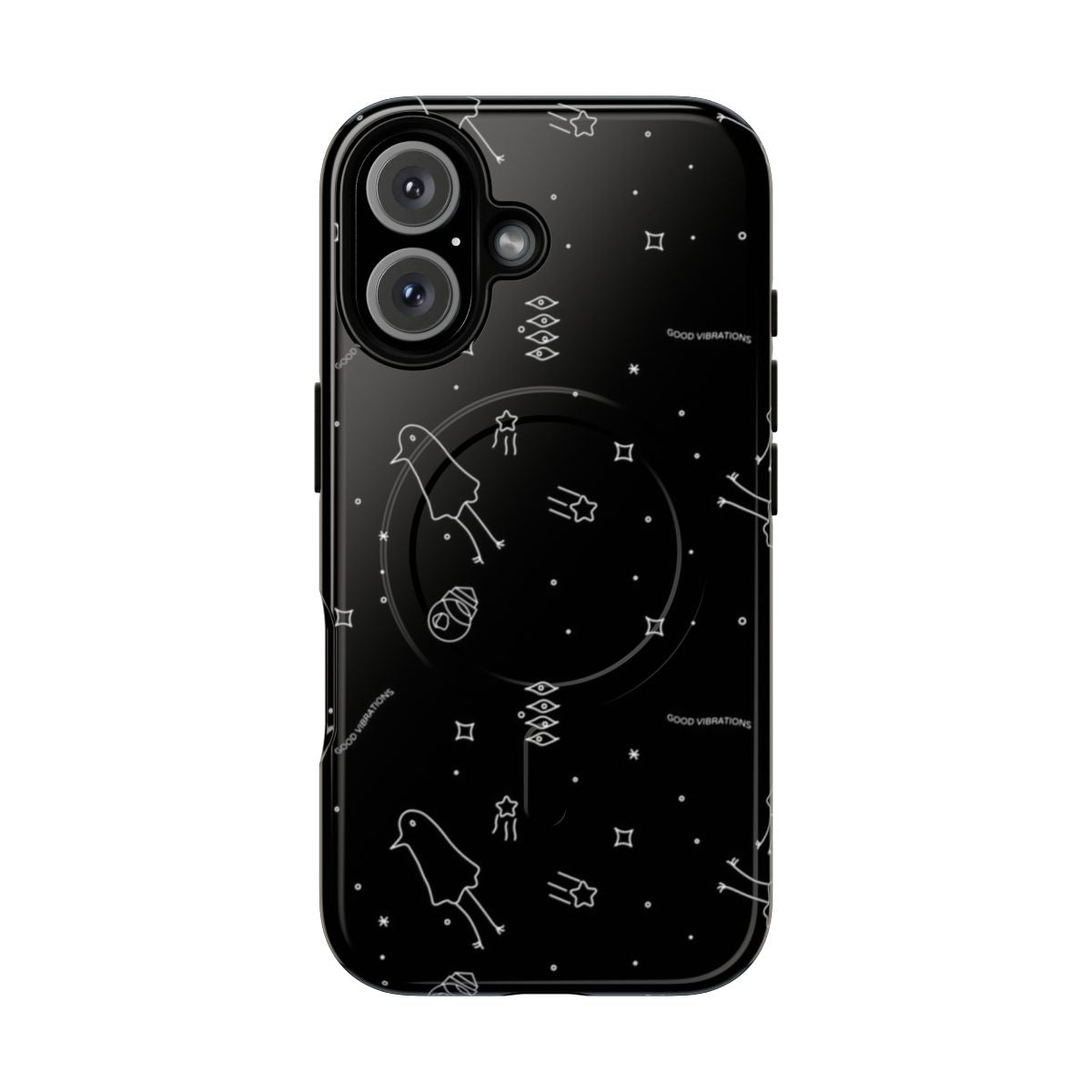 Anime-inspired phone case with "Good Vibrations" design