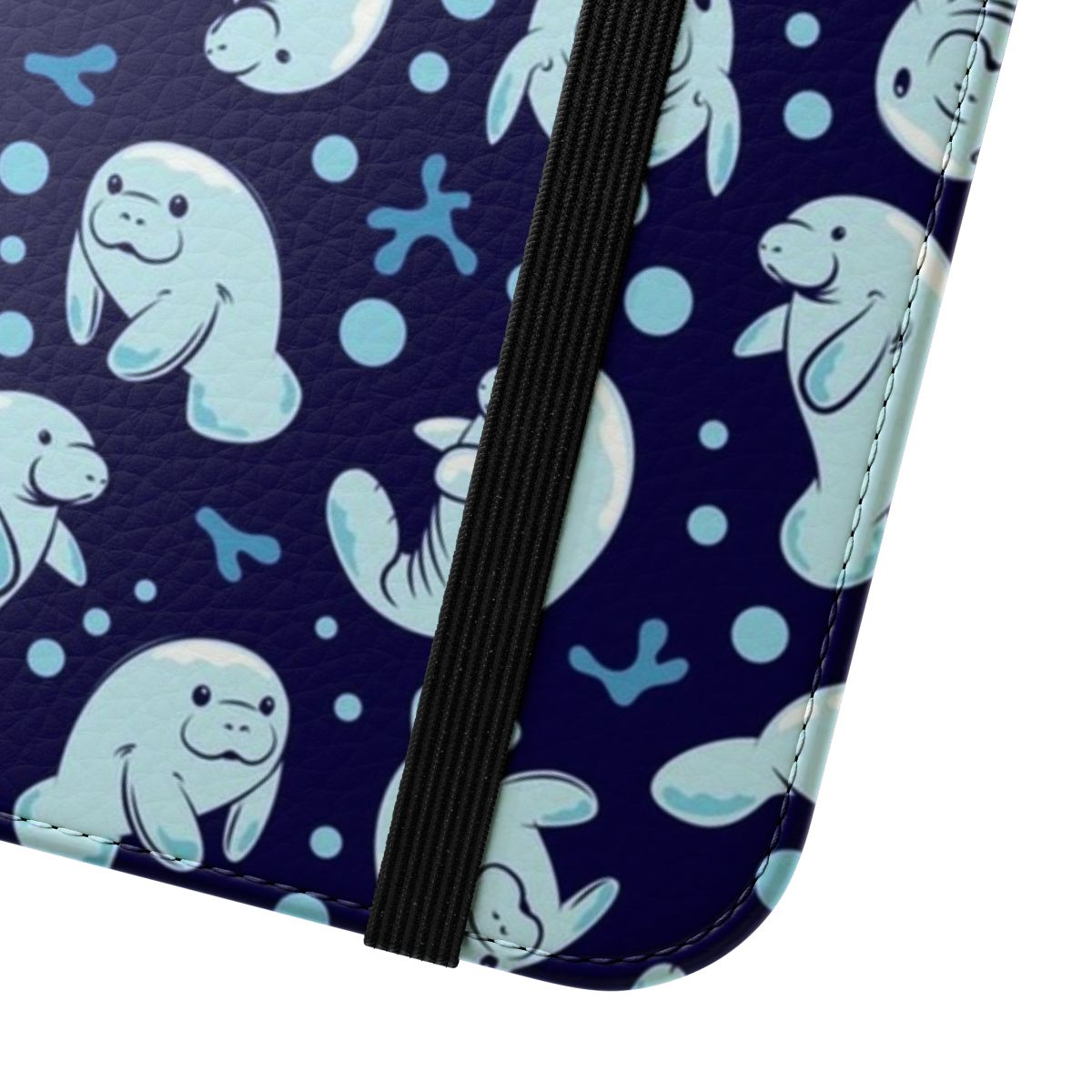 Manatee pattern blue underwater phone case with cute sea cow design - Close Up