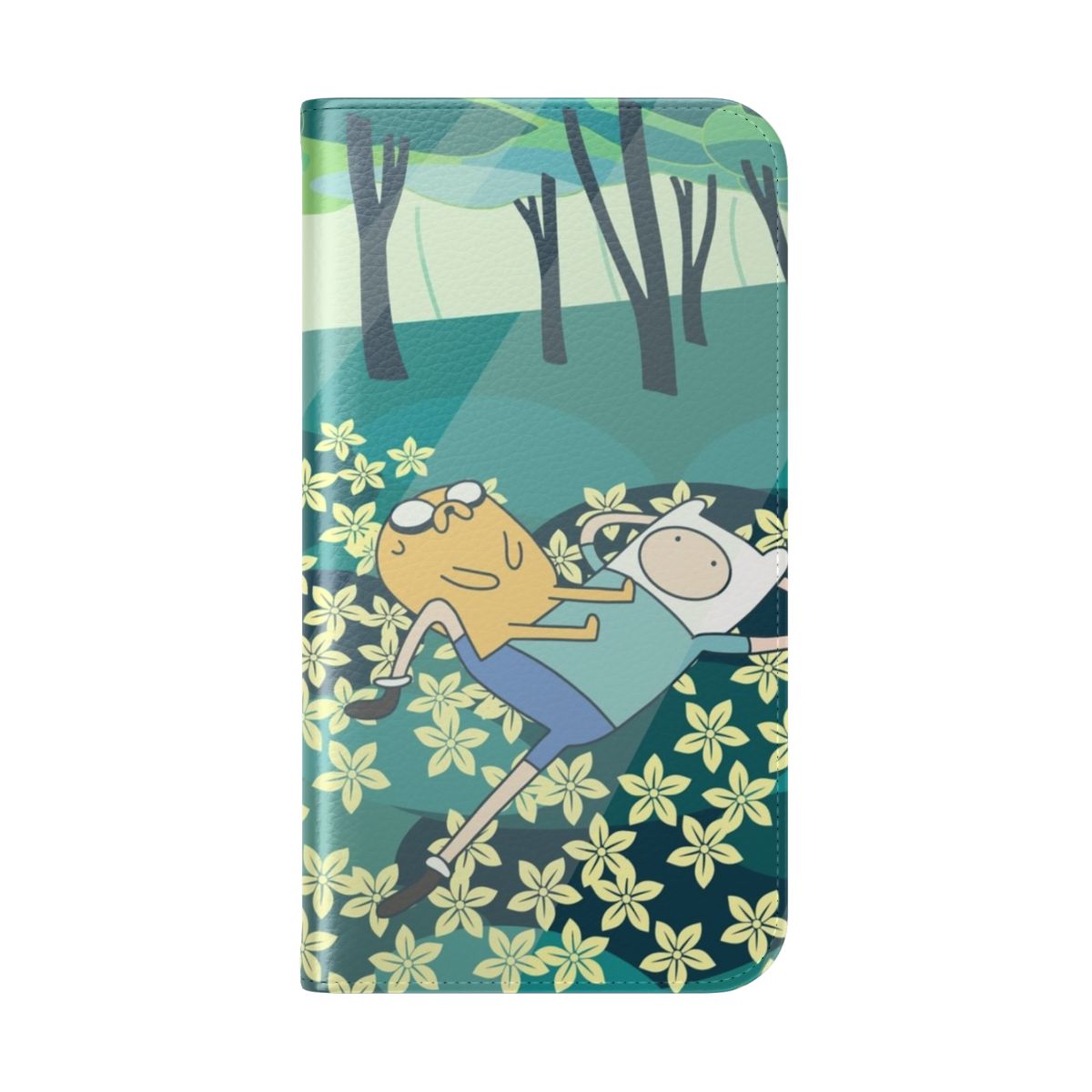 Colorful flip cover phone case featuring characters from the popular cartoon series 'Adventure Time' - Folded Back