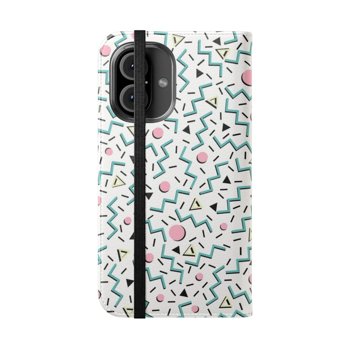 Retro-inspired phone case with a vibrant Memphis-style pattern design - Folded Front