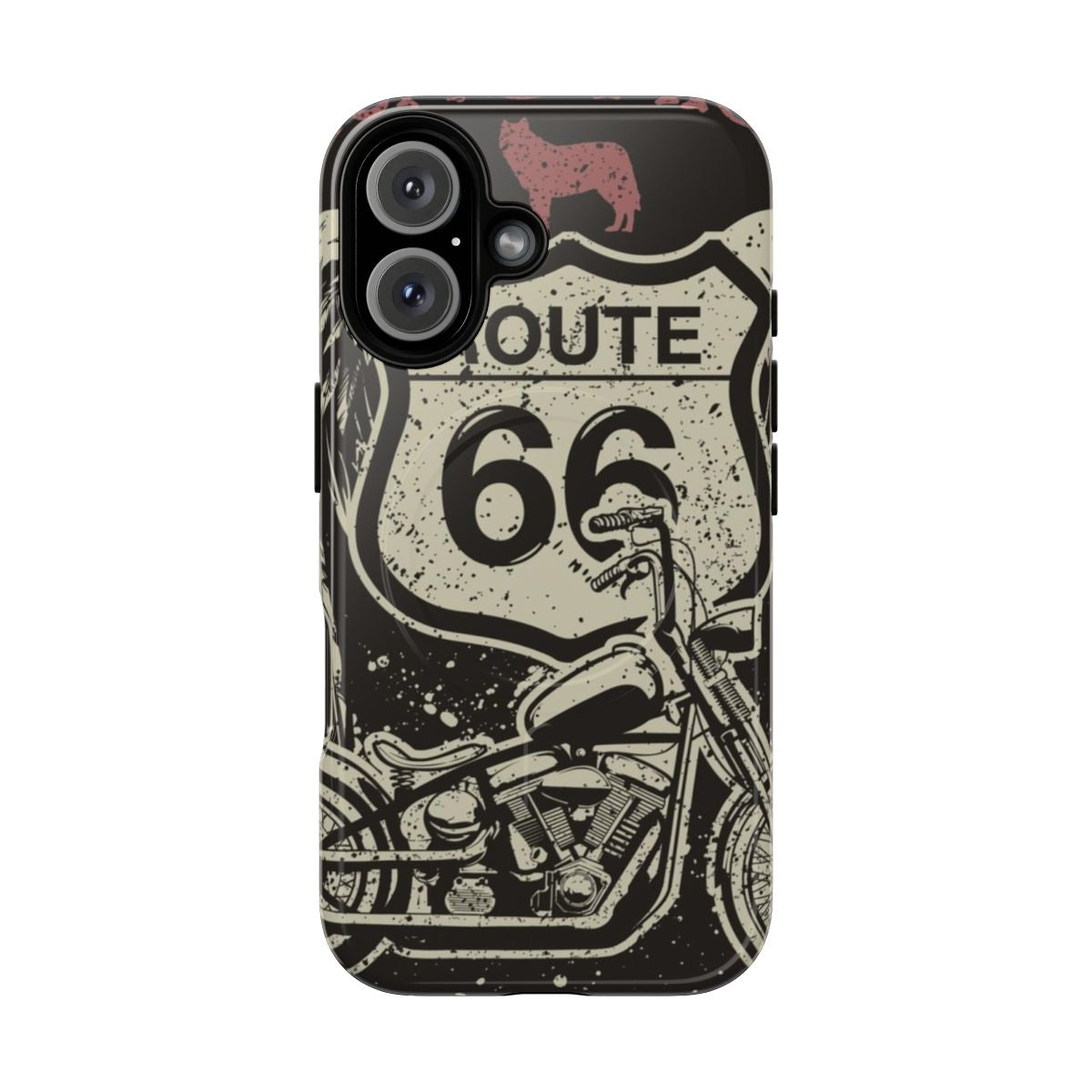 Tough and magnetic phone case with a vintage Route 66 and American pride inspired design