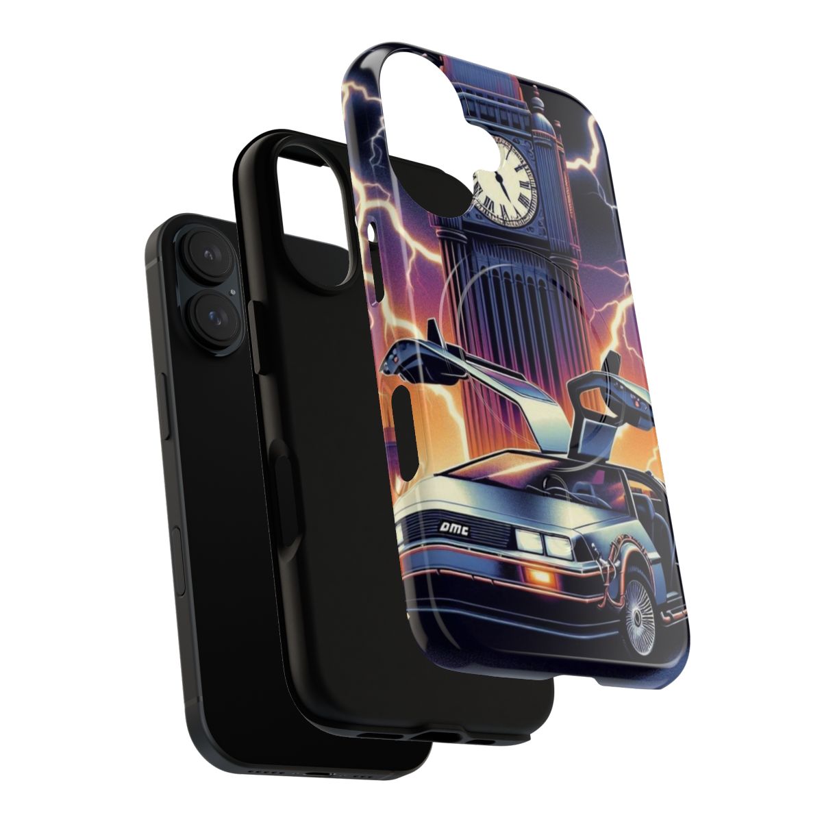 Retro-inspired magnetic tough phone case featuring the iconic DeLorean time machine from the 1980s sci-fi classic. - Layers