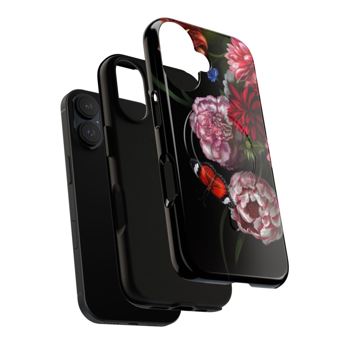 Magnetic phone case with abstract glitch and floral pattern - Layers