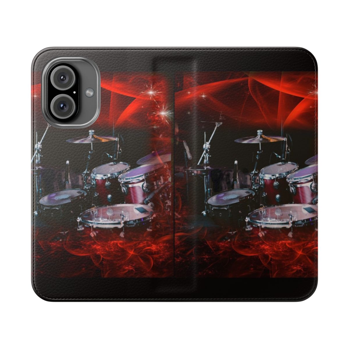 Vibrant fractal design phone case with drums and percussion instruments