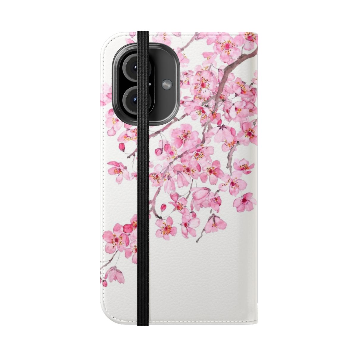 Handpainted cherry blossom watercolor floral phone case - Folded Front