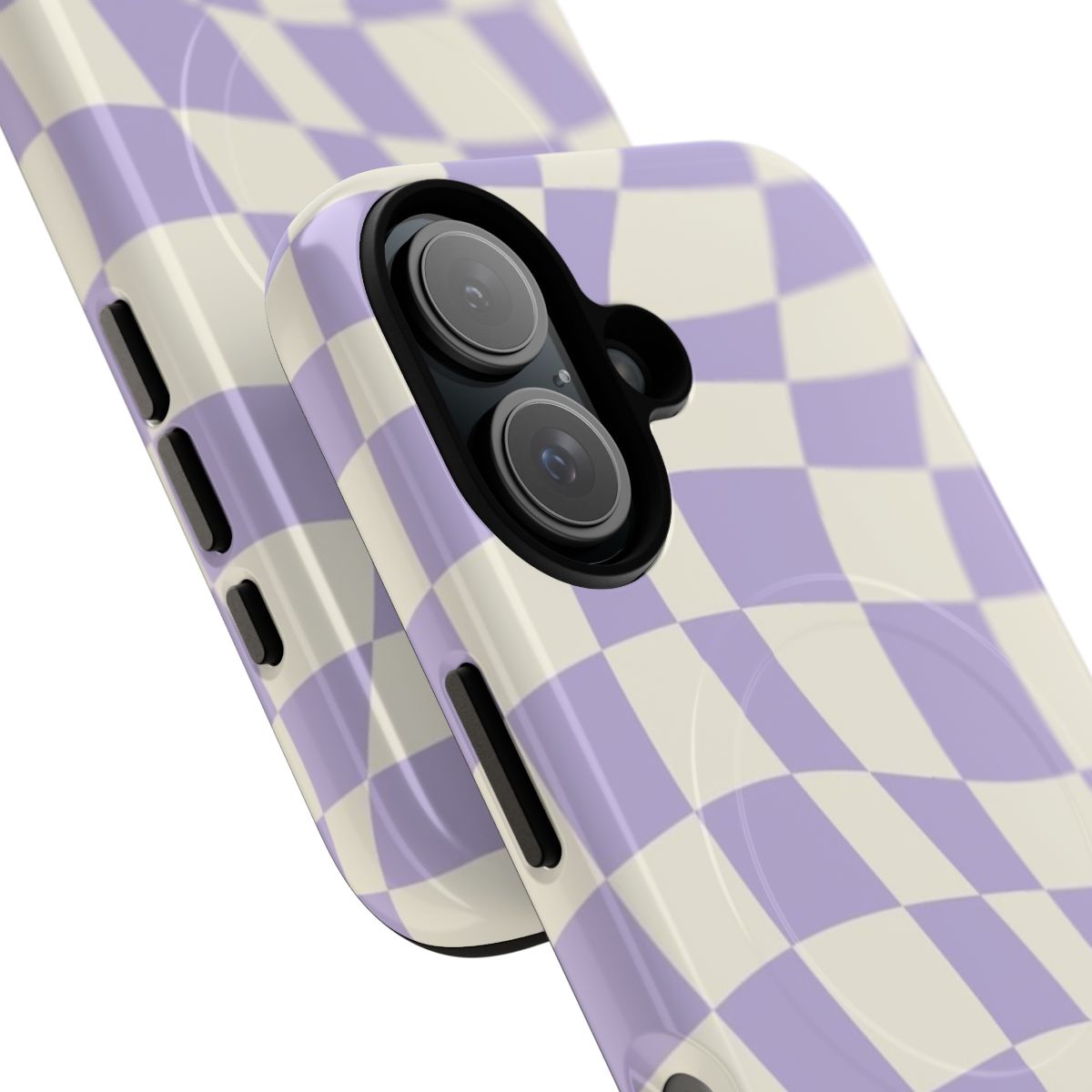 Soft purple warp checked pattern magnetic tough phone cases - Detail